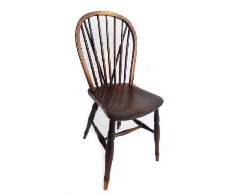 19th century yew and elm single Windsor chair, stick back with solid seat, turned legs with 'H' stretchers.