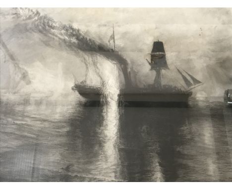 After J M W Turner Burial at Sea, dramatic 19th Century etching, signed by the engraver, framed and mounted under glass, 48 x