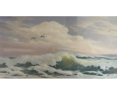 Dennis McCallum (Contemporary) Wild Swans, mixed media print and pastel, framed and mounted under glass