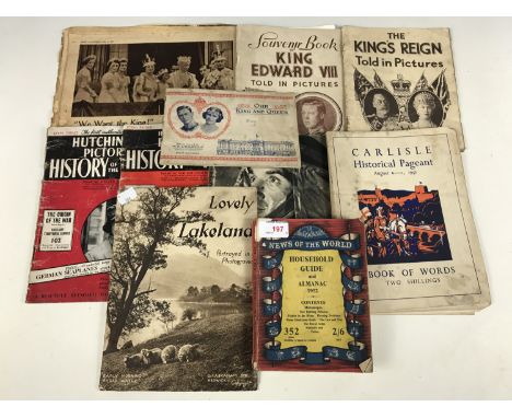 Ephemera including the 1952 Household Guide and Almanac, Lovely Lakeland a photogravure booklet produced by the Abraham broth