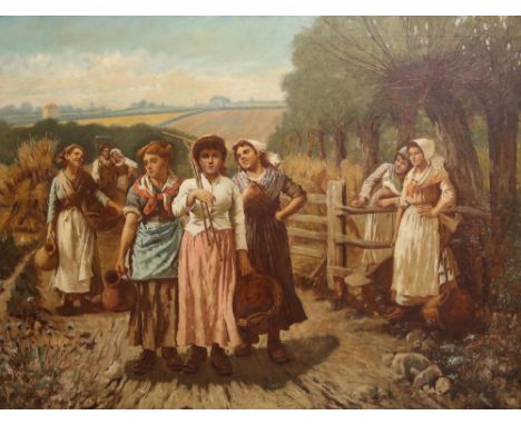 JS Angelo Potter, Bringing in the harvest, oil on canvas, signed, 99cm x 130cm..    Overall condition good, no visible repair