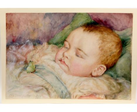 Lily Skeaping Kaufmann (act.1894-1930), portrait of a young child, watercolour, 25cm x 35.5cm,.           Please see ewbanks.