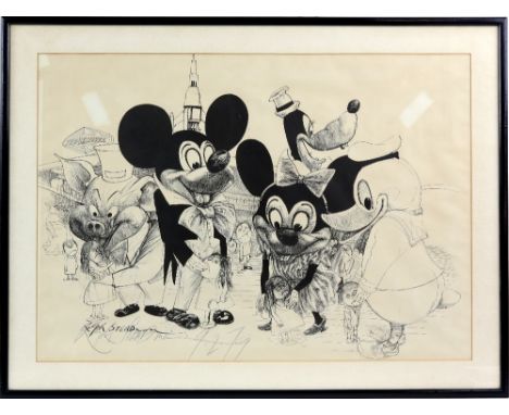 Ralph Steadman lithograph, Fear and Loathing in Disney Land, hand signed 9.2.79, 44cm x 63cm. Provenance: Vendors late husban