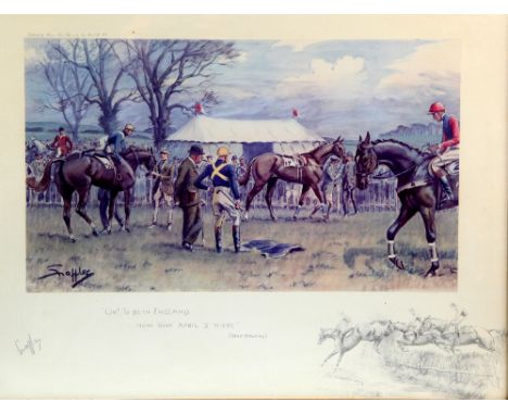 Snaffles, Charles Johnson Payne (British, 1884-1967), ''Oh! To be in England now that April's there'', coloured racing print,