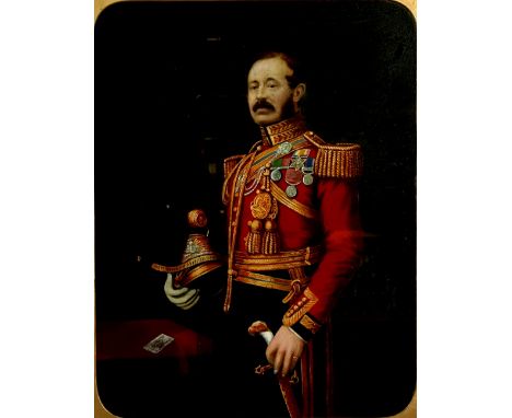 G. Hutchinson (British, late 19th century), three quarter length portrait of a standing male in military dress, oil on board,