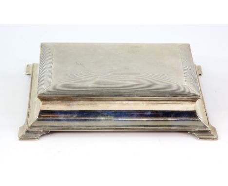 George V silver cigarette box, the rectangular body with domed engine-turned cover, with wooden interior, by Roberts &amp; Be