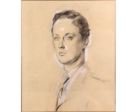 Alfred Kingsley Lawrence (British, 1893-1978), 'Lord Plunket' bust-length portrait of a young man, charcoal heightened with w