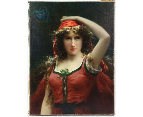 AMENDED DESCRIPTION In the manner of Emile Vernon, late 19th century portrait of Eileen Allannah from the Irish song, oil on 