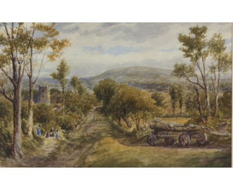 Edmund Morison Wimperis (British, 1835-1900), figures on a track, watercolour, signed with initials, 30cm x 48cm.           P