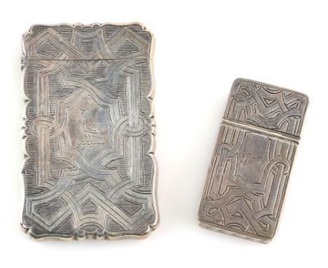 Victorian silver card case with engraved decoration and a matching double compartment snuff box, by Aston &amp; Son, Birmingh