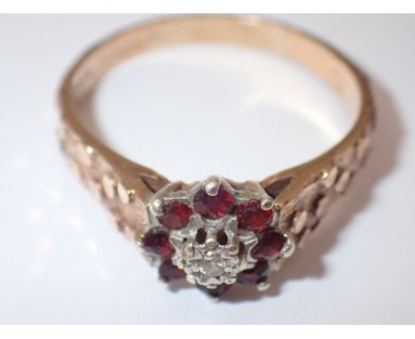 9ct gold diamond and ruby ring size T