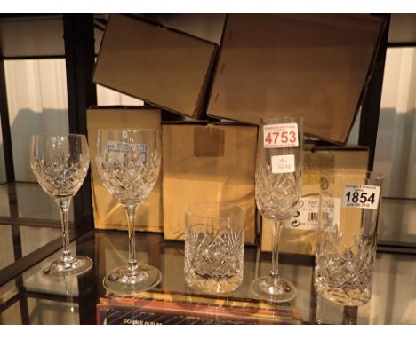 New old stock Bohemian crystal glasses five sets of six each of wine champagne whisky and tumbler