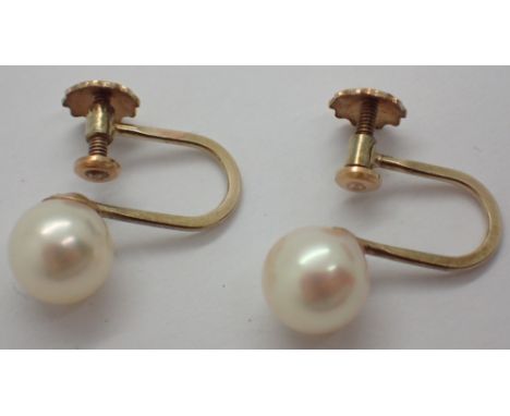9ct gold and genuine pearl vintage screw on earrings