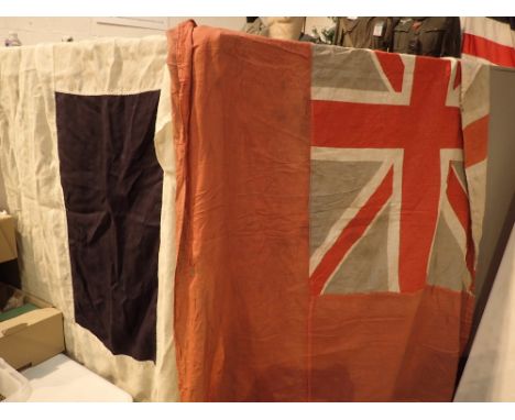 Vintage Naval red Ensign flag and a Blue Peter signal flag 110 x 145 cm