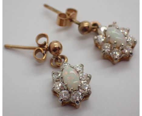 9ct gold opal and cubic zirconia drop earrings