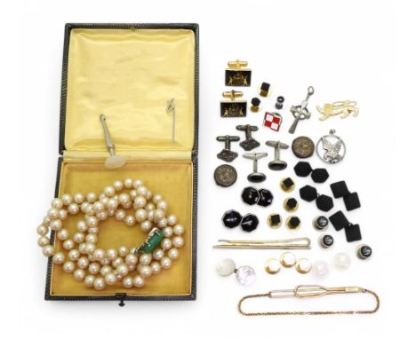 A silver Celtic cross pendant marked Ola Gorie (af), together with a&nbsp;collection of gold-plated shirt studs, cufflinks an