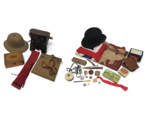 Mixed collectables, to include an antler-handled Sgian Dubh with Birmingham silver mounts, Karimjee "Empire Made" pith helmet