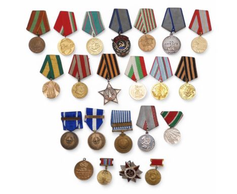 NATO Kosovo and Former Yugoslavia Medals; a United Nations Service Korea Medal; and a quantity of Soviet medals, including an
