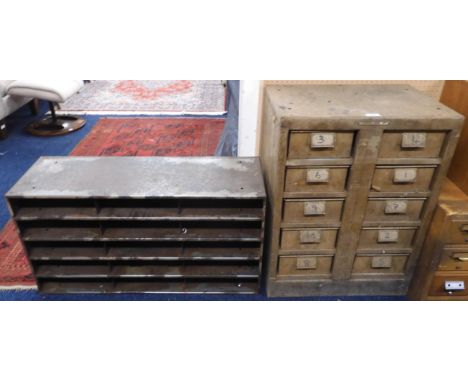 A lot comprising a mid 20th century steel tool chest with five rows of two drawers, 71cm high x 54cm wide x 39cm deep and an 