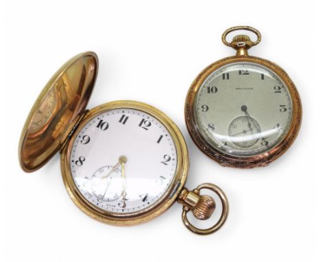 A 14k gold Waltham open face pocket watch, with a decorative bezel of stylised fish, with monogram to the back, diameter 4.5c