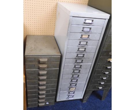 A lot comprising a mid 20th century steel industrial fifteen drawer tool chest, 94cm high x 28cm wide x 43cm deep and another