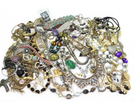 A large collection of vintage and modern costume jewellery to include a white metal Middle Eastern pipe in the shape of a pea