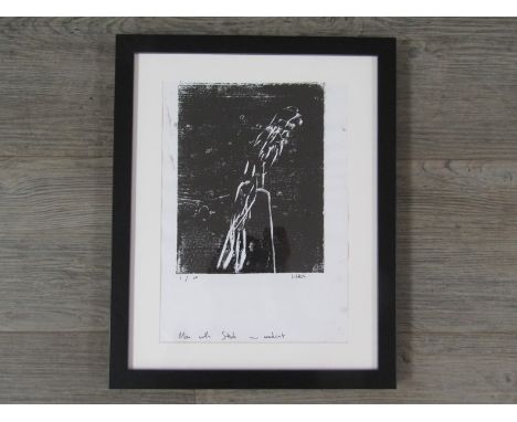 ANDREW LITTEN (b.1970): A framed limited edition woodblock print from St Ives School artist, titled "Man with stick" and sign