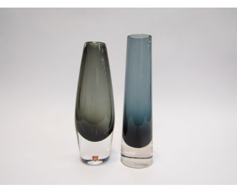 Two Scandinavian cased smoke glass vases including Orrefors, tallest 24cm high 