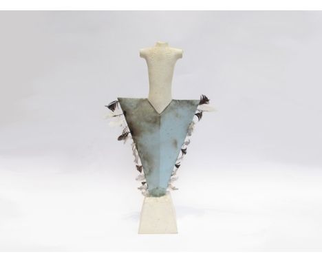 JOANNA REYNOLDS (XX): A ceramic figure in whiteand smoke fired blue, applied with feathers. 60cm high 