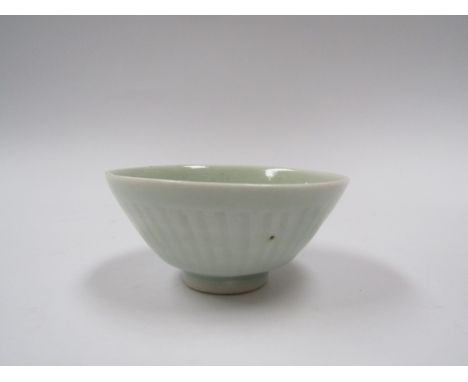 BERNARD LEACH (1887-1979) (ARR) A St Ives porcelain small bowl, celadon glaze with incised fluted exterior and flower to the 