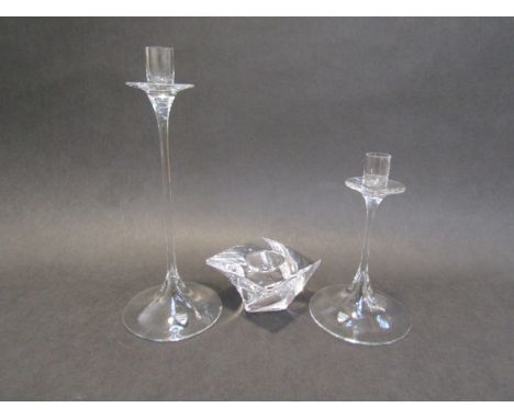 Three Orrefors Sweden glass candle holders