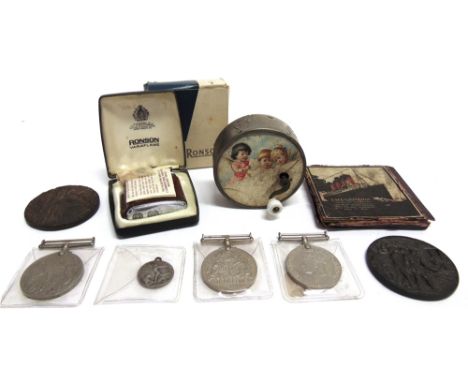 ASSORTED COLLECTABLES  comprising three Lusitania medals, all British issues, one boxed; a Defence Medal; two War Medals 1939