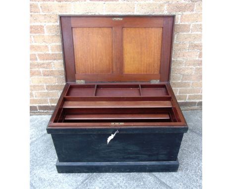 A VICTORIAN MAHOGANY TOOL BOX  with fitted interior, 87cm wide 52cm deep 49cm high