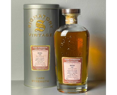 Brora 1981-2007 Signatory Vintage. Cask Strength Collection cask no. 1518 bottle no. 420/519 70cl 57.2% vol, with tube.
Our i
