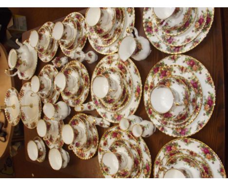 Large Royal Albert country rose tea service to include cake stand and salt and pepper first quality (no lid to teapot)