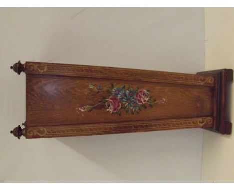 Early 20th century oak stick stand with folk art floral decoration 64cm