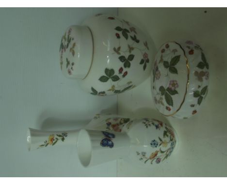 Two Aynsley vases together with lidded ginger jar and lidded trinket box 