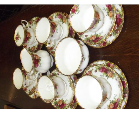 Royal Albert country rose tea service 6 trios cream jug and sugar bowl