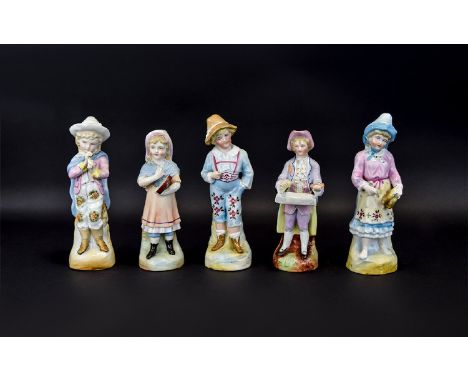 Conta and Boehme 19th Century Good Collection of Hand Painted Ceramic Children Figurines ( 5 ) Five In Total. Various Subject