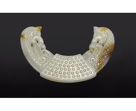 Antique Period Chinese White and Russet Jade Huang Sculpture of Very Fine Quality. From a Private Collection. Size - 4 Inches