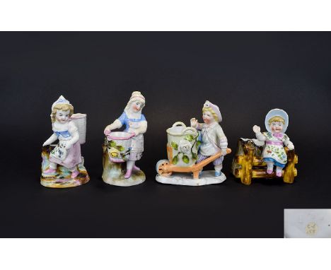 Conte and Boehme Good Quality Collection of Hand Painted Novelty Figural Porcelain Match Stick Holders / Strikers. ( 4 ) Four