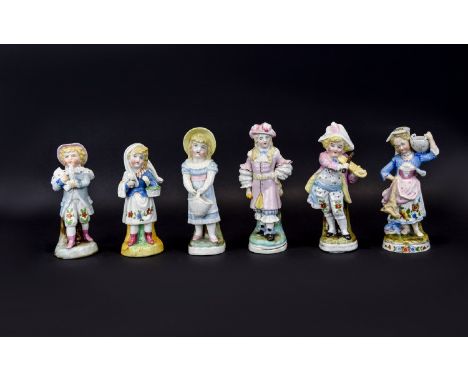 Conta and Boehme 19th Century - Good Collection of Hand Painted Ceramic Children Figurines ( 6 ) In Total. From The 1850's / 