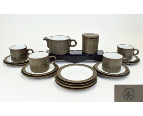 Hornsea Pottery ( 18 ) Piece Part Coffee Service ' Palatine ' Design. Comprises 4 Trios - Cup/Saucer/Plate, Milk Jug and Suga