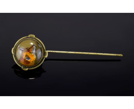An Early 20th Century Arts And Crafts Style Handpainted Stickpin Attractive pin with large circular cabouchon to top in burni