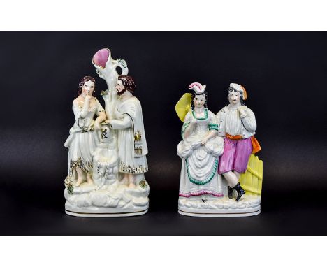 Staffordshire Mid 19th Century Figural Spill Vase of Rachael and Jacob at The Well. c.1850's 12.5 Inches High + a Further Sta