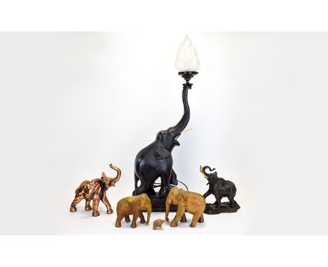 Franklin Mint "Giant Of The Serengeti" African Wildlife Foundation, Together With Four Other Elephant Figures And A Large Fig