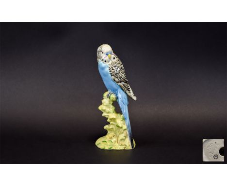 Beswick Bird Figure ' Budgerigars ' 2nd Version. No Flowers on Base. Model No 1216B, Designer A. Gredington. Issued 1967 - 19