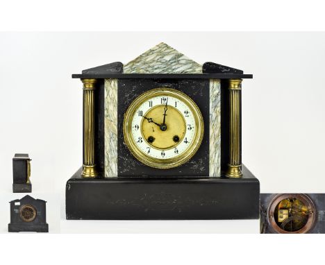 H.A.C. Wurtemberg Antique Period - Classical Style Two Tone Black Marble 8 Day Striking Mantel Clock. c.1880. Having Brass Co