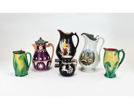 A Collection of Mid 19th Century Jugs ( 6 ) In Total. From Various Factories, Designs, Shapes and Decoration. Factories 1/ In