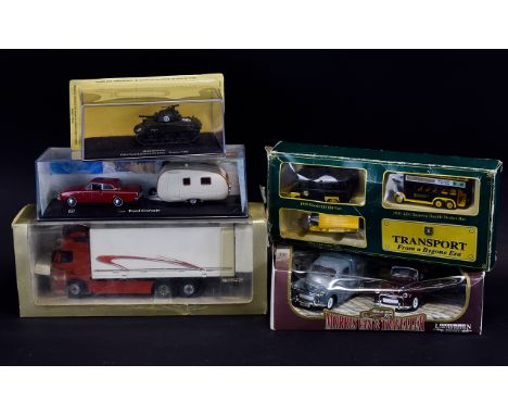 A selection Of Model vehicles, including M4A3 Sherman 756th Tank Battalion 5th Army france Army - 1945, Ford Corsair, A Box o